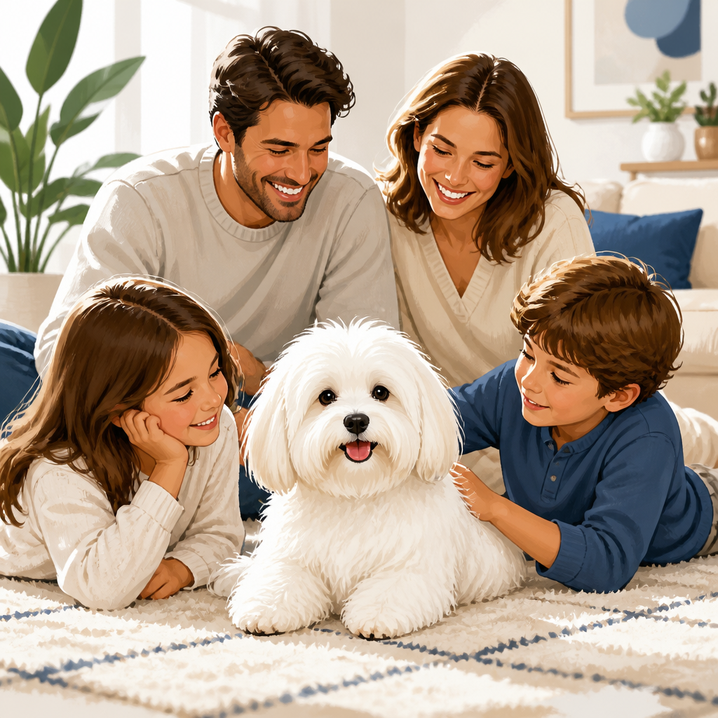 Editorial illustration for an article titled "Coton de Tulear: A Cheerful, Cotto