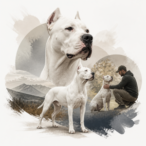 Editorial illustration for an article titled "Dogo Argentino: A Strong, Loyal Do