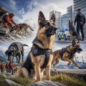 Editorial illustration for an article titled "European Dogs at Work: How Canine
