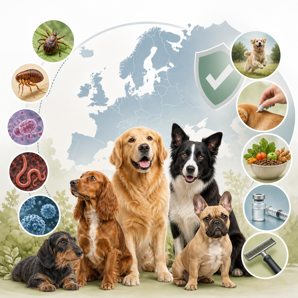 Editorial illustration for an article titled "Healthy Hounds Across Europe: Comm