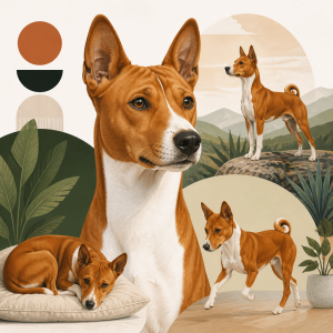 Editorial illustration for an article titled "Meet the Basenji: The Clever, Catl