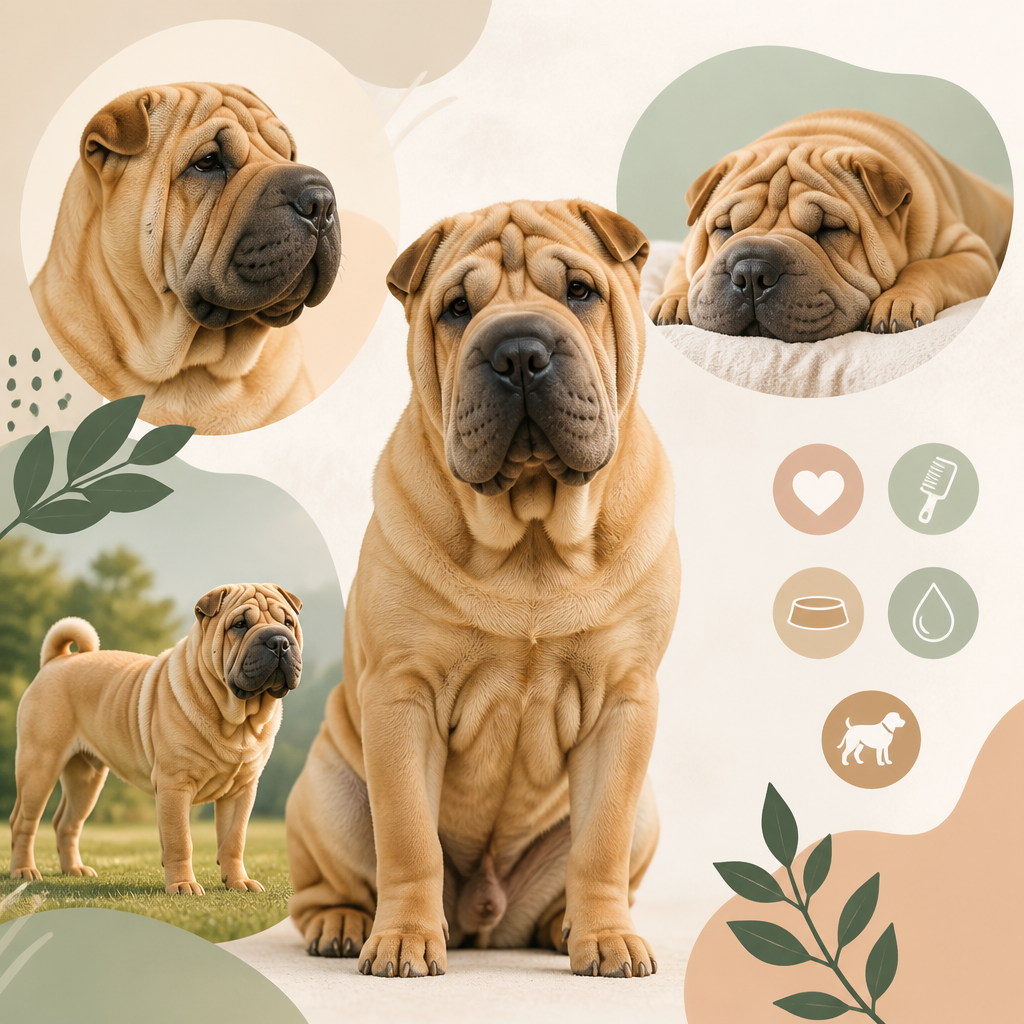 Editorial illustration for an article titled "Shar Pei Dogs: A Friendly Guide to