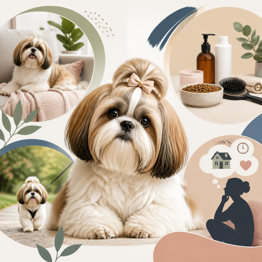 Editorial illustration for an article titled "Shih Tzu Dogs: Charming Companions